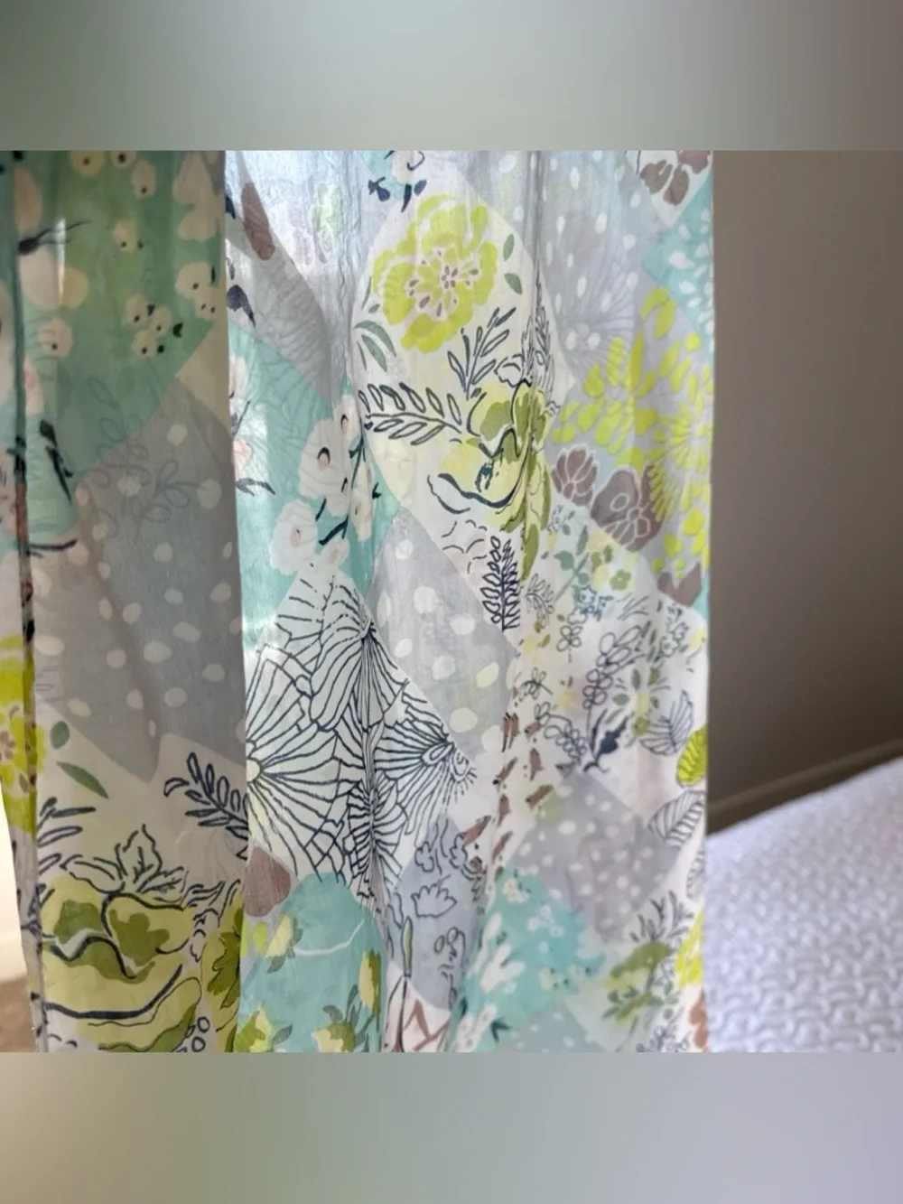 VTG Vivante By VSA 100% Silk‎ Scarf Wrap Patchwork Floral ~72”x 21” Boho Spring